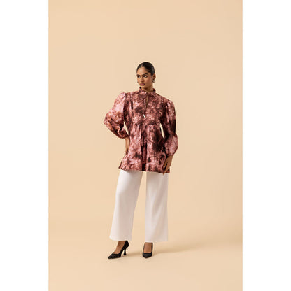 Naseebo Womens Cotton Tie & Dye Brown Top