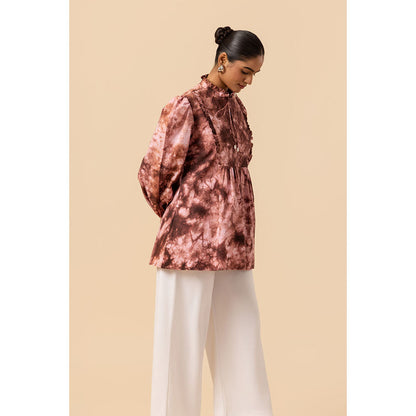 Naseebo Womens Cotton Tie & Dye Brown Top