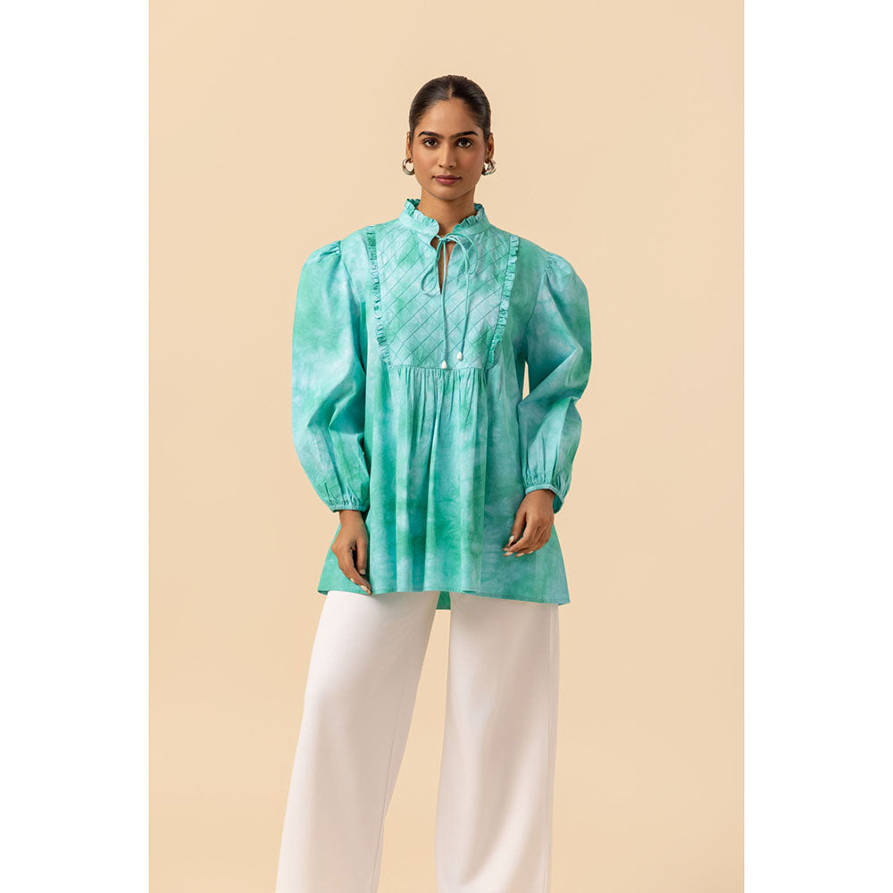 Naseebo Womens Cotton Tie & Dye Turquoise Top
