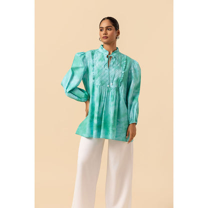 Naseebo Womens Cotton Tie & Dye Turquoise Top