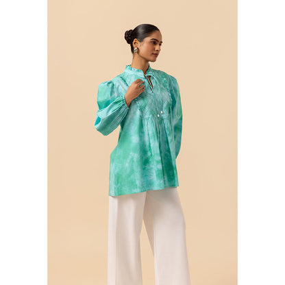 Naseebo Womens Cotton Tie & Dye Turquoise Top