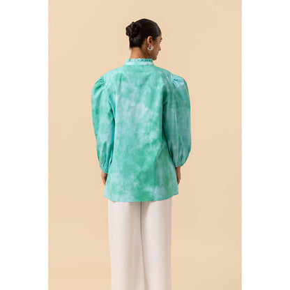 Naseebo Womens Cotton Tie & Dye Turquoise Top