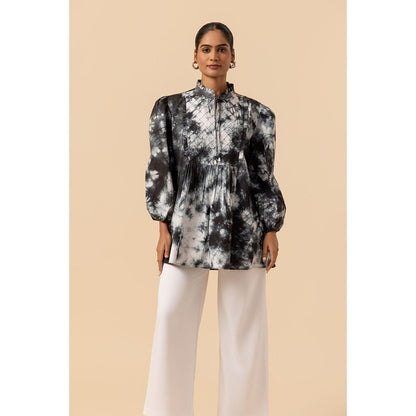 Naseebo Womens Cotton Tie & Dye Black Top