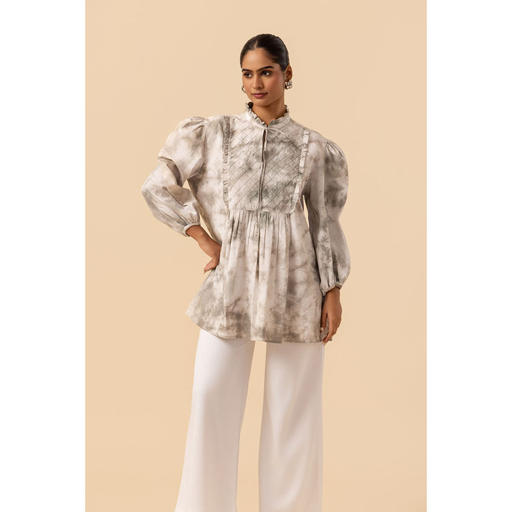 Naseebo Womens Cotton Tie & Dye Grey Top