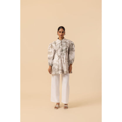 Naseebo Womens Cotton Tie & Dye Grey Top