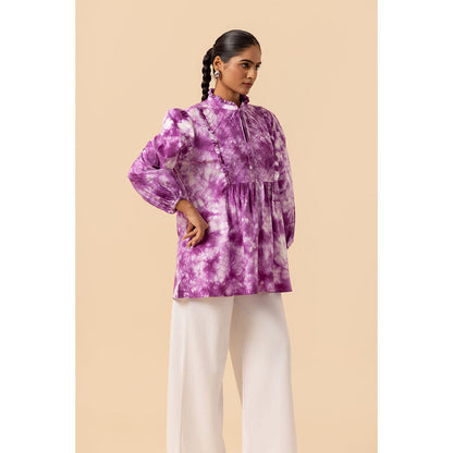 Naseebo Womens Cotton Tie & Dye Purple Top