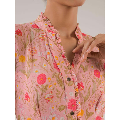 Natalia Livingston Dahlia Pink Floral Midi Dress with Belt