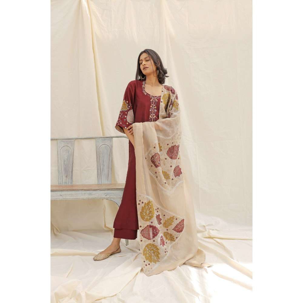 Neelu Sethi Hand Embroidered Kurta and Pant with Dupatta (Set of 3)