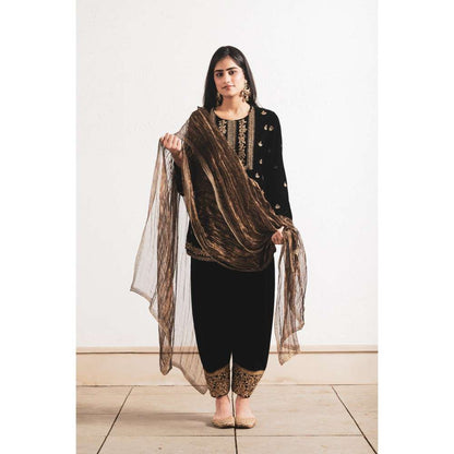 Neelu Sethi Velvet Dabka Embroidery Kurta and Salwar with Dupatta (Set of 3)