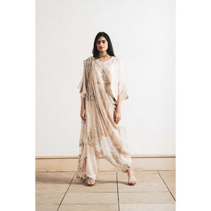 Neelu Sethi Beige Embroidered Saree and Kaftan Style with Stitched Blouse