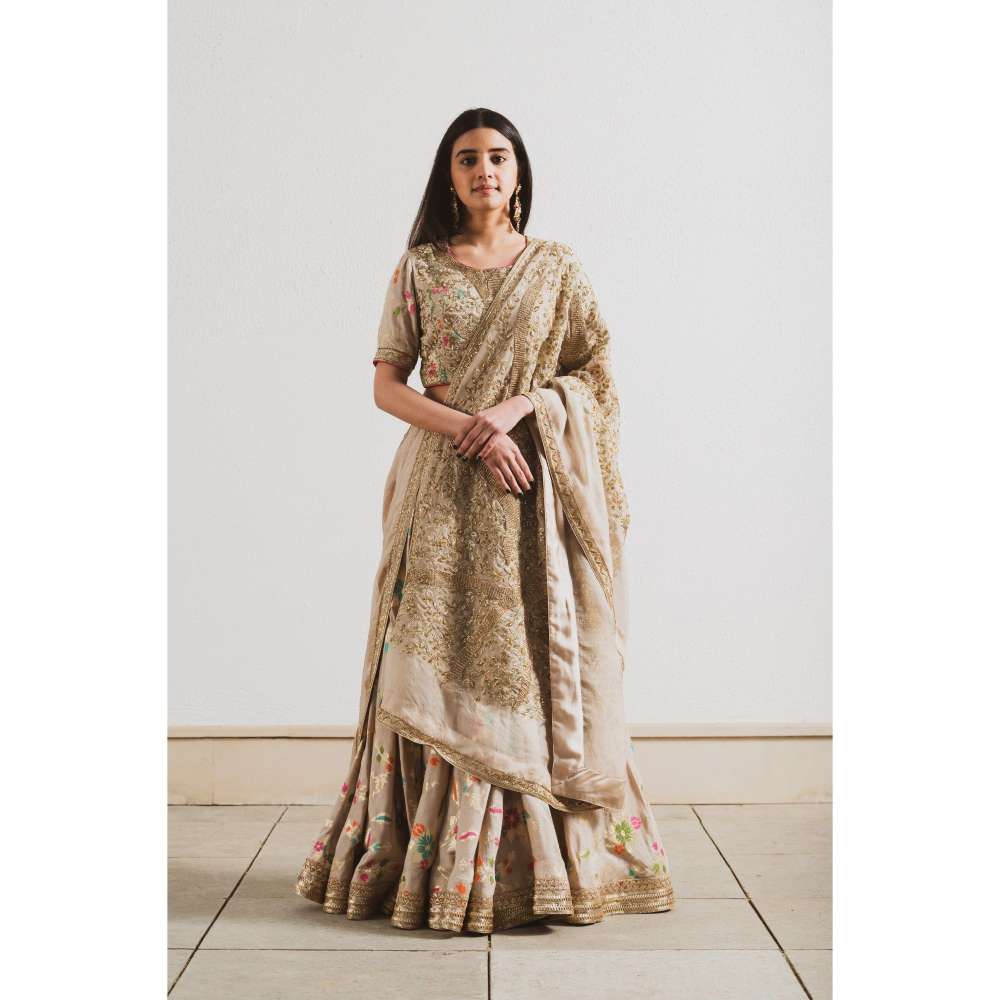 Neelu Sethi Silk Minakari Lehenga With Organza Embroidered Dupatta and Blouse (Set of 3)