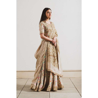 Neelu Sethi Silk Minakari Lehenga With Organza Embroidered Dupatta and Blouse (Set of 3)