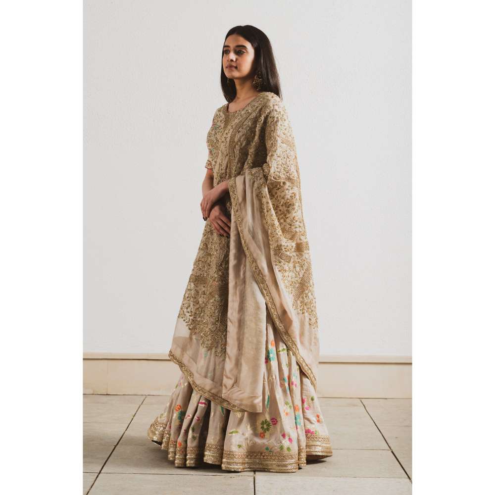 Neelu Sethi Silk Minakari Lehenga With Organza Embroidered Dupatta and Blouse (Set of 3)