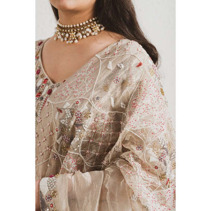 Neelu Sethi Beige Hand Embroidered Lehenga and Blouse with Dupatta (Set of 3)