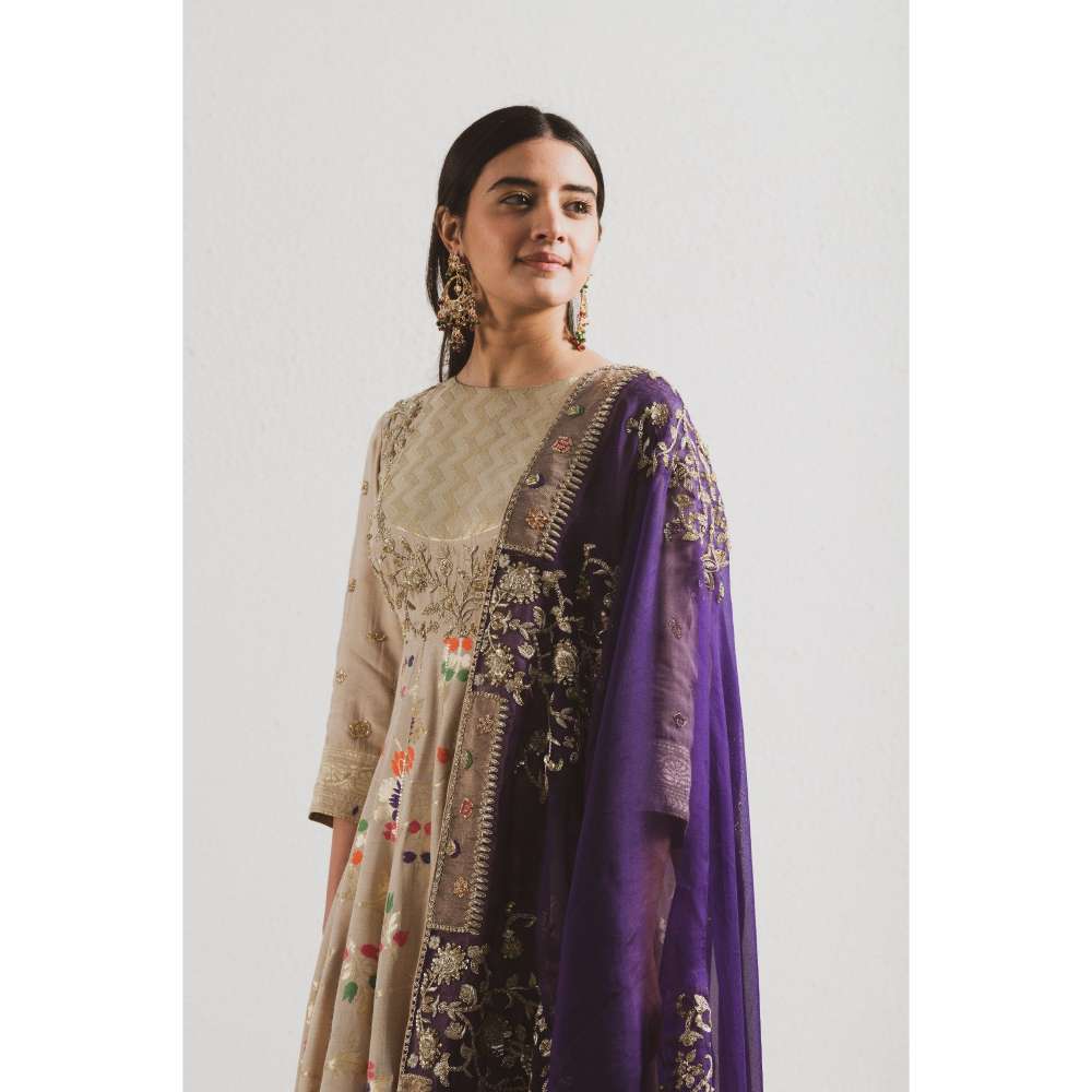 Neelu Sethi Hand Embroidered Anarkali Kurta and Churidar with Dupatta (Set of 3)