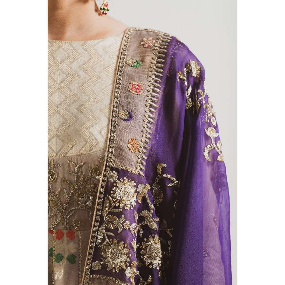 Neelu Sethi Hand Embroidered Anarkali Kurta and Churidar with Dupatta (Set of 3)