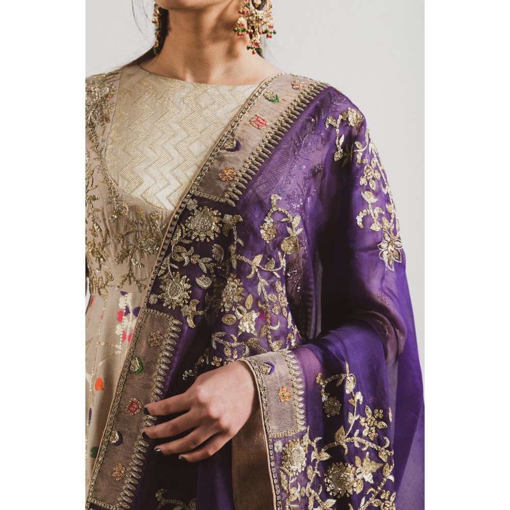 Neelu Sethi Hand Embroidered Anarkali Kurta and Churidar with Dupatta (Set of 3)