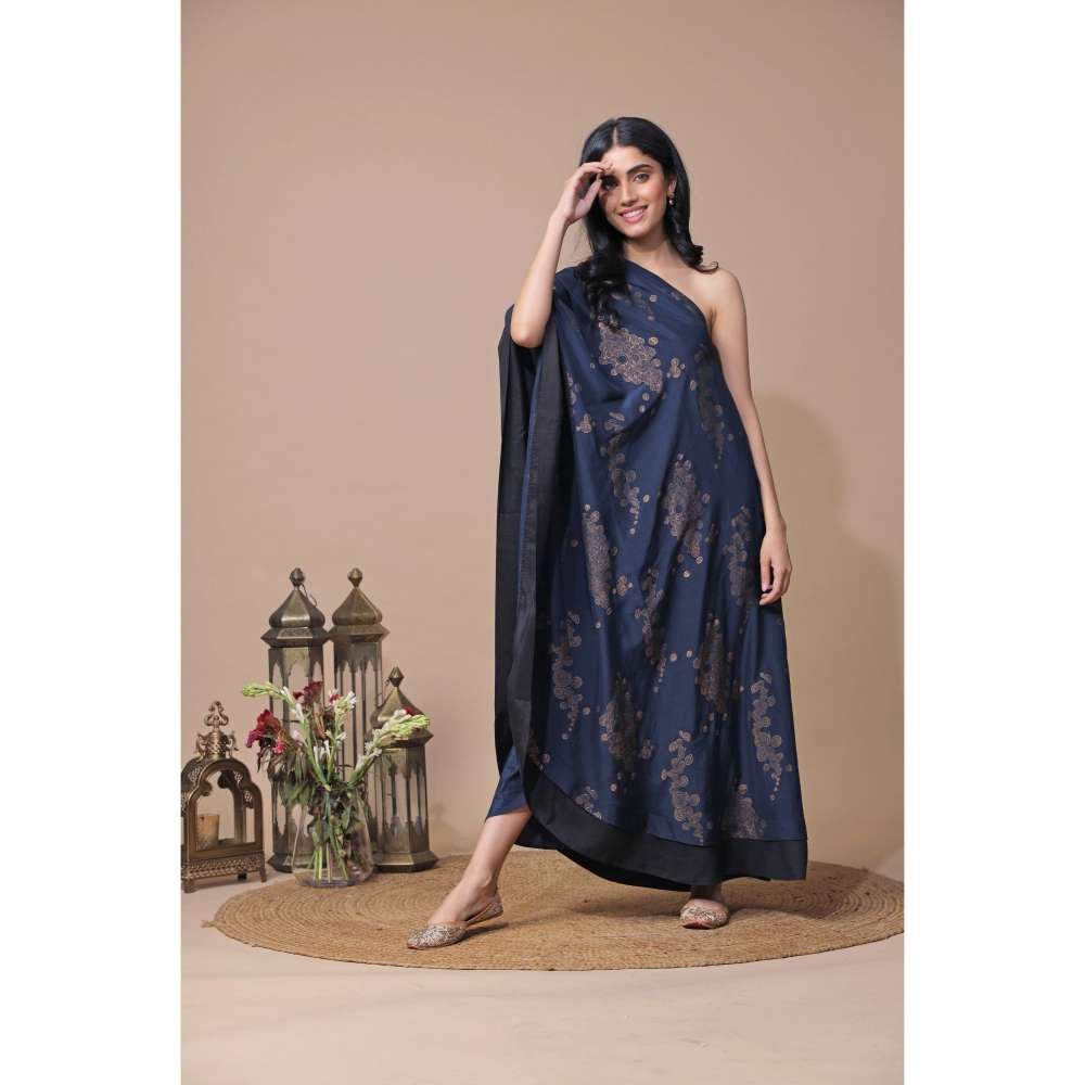 Neelu Sethi One Shoulder Block Printed Cape With Dhoti Pant (Set of 2)