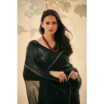 Neelu Sethi Black Organza Saree With Hand Embroidered with Stitched Blouse