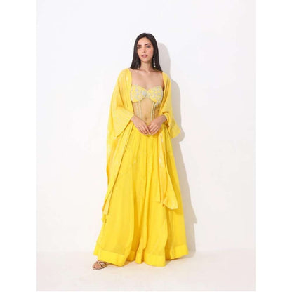 Neelu Sethi Yellow Lehenga With Hand Embroidery Blouse and Sequence Cape (Set of 3)
