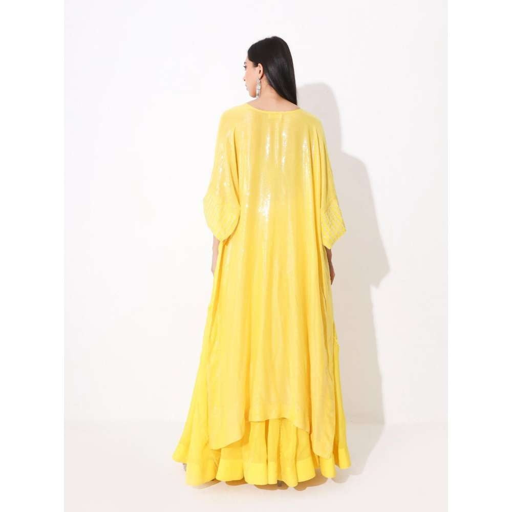 Neelu Sethi Yellow Lehenga With Hand Embroidery Blouse and Sequence Cape (Set of 3)