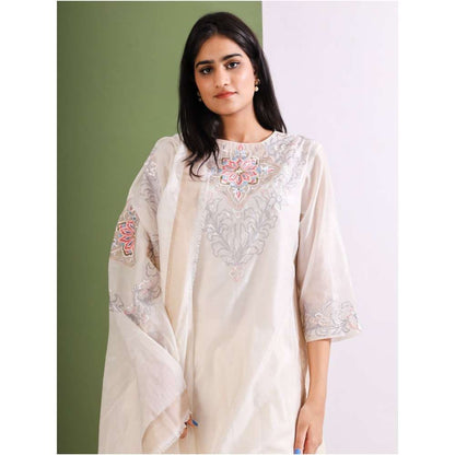 Neelu Sethi Chanderi Embroidered Back Pleating Kurta And Pant with Dupatta (Set of 3)