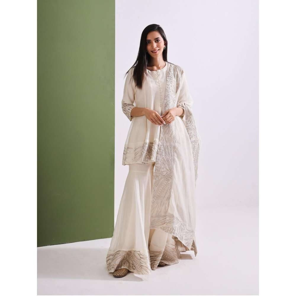Neelu Sethi Chanderi Zari Sequins Embroidered Kurti and Garara with Dupatta (Set of 3)