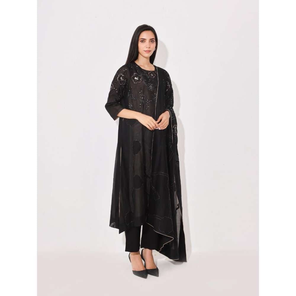 Neelu Sethi Black Embroidered Kurta and Pant with Dupatta (Set of 3)