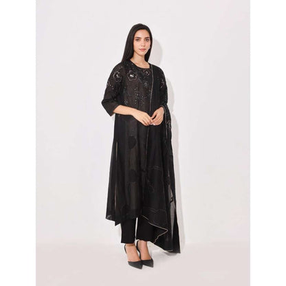 Neelu Sethi Black Embroidered Kurta and Pant with Dupatta (Set of 3)