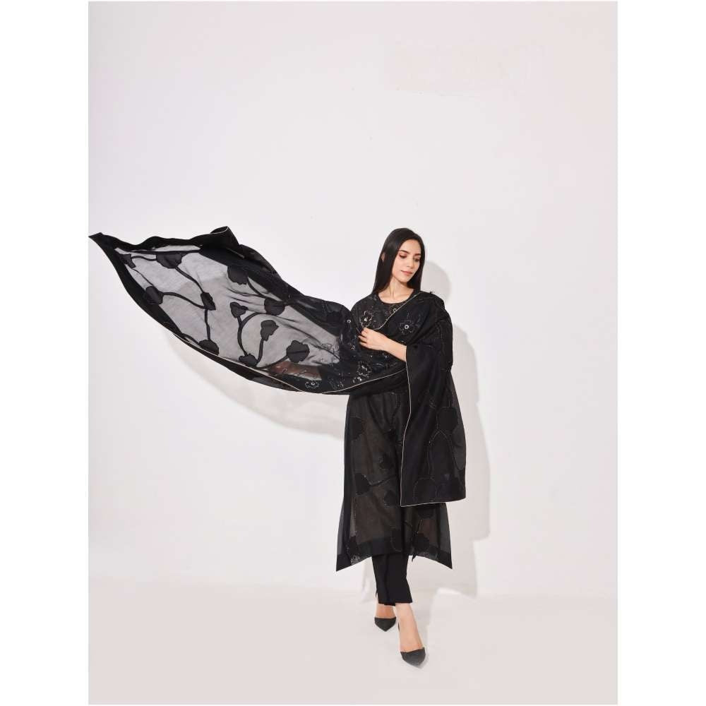 Neelu Sethi Black Embroidered Kurta and Pant with Dupatta (Set of 3)