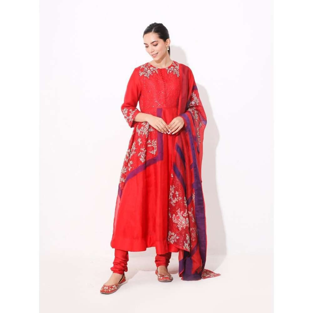 Neelu Sethi Patch Work And Embroidered Anarkali Kurta and Churidar with Dupatta (Set of 3)
