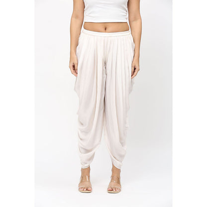 Neha Mehra Ivory Fringe Modal Kaftan with Dhoti Pants (Set of 2)