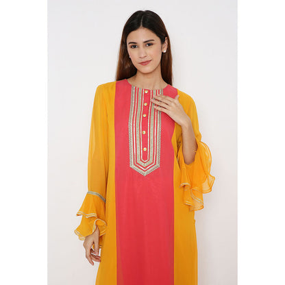Neha Mehra Saffron Georgette Colour Block Kurta with Pant and Dupatta (Set of 3)