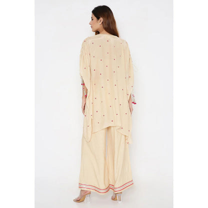 Neha Mehra Beige Silk Embroidered Kaftan with Cotton Silk Palazzo (Set of 2)