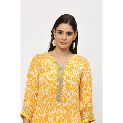 Neha Mehra Saffron Ikat Crepe Embroidered Co-Ord (Set of 2)
