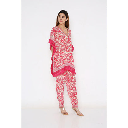Neha Mehra Pink Ikat Crepe Short Kaftan with Straight Pant (Set of 2)