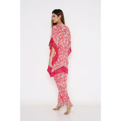 Neha Mehra Pink Ikat Crepe Short Kaftan with Straight Pant (Set of 2)