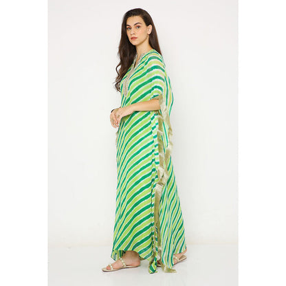 Neha Mehra Green Leheriya Georgette Embroidered Yoke Kaftan Dress