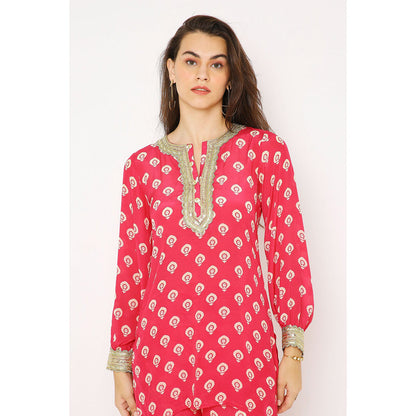 Neha Mehra Pink Barfi Modal Embroidered Co-Ord (Set of 2)