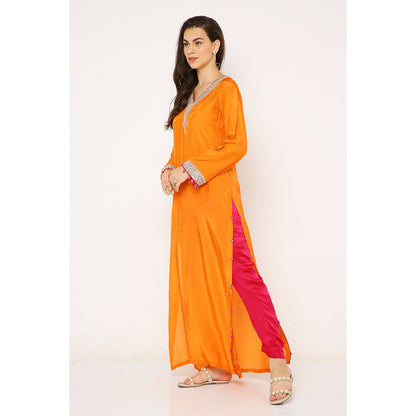 Neha Mehra Orange Silk Embroidered Kurta with Hot Pink Pants (Set of 2)