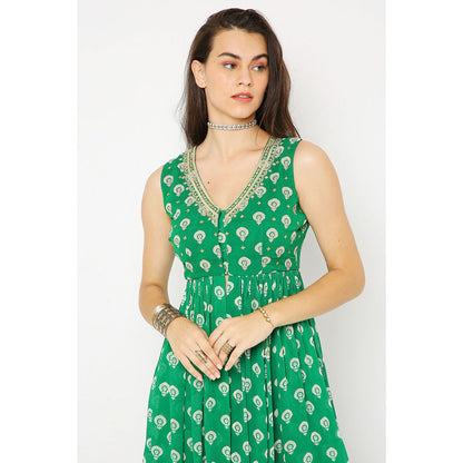 Neha Mehra Green Barfi Georgette Embroidered Peplum Kurti with Sharara (Set of 2)