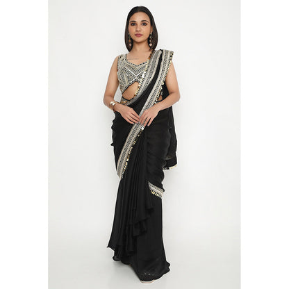 Neha Mehra Black Embroidered Pre Drape Saree without Blouse