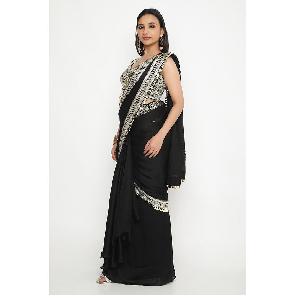 Neha Mehra Black Embroidered Pre Drape Saree without Blouse