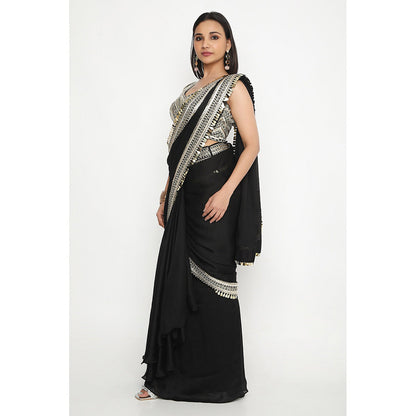 Neha Mehra Black Embroidered Pre Drape Saree without Blouse
