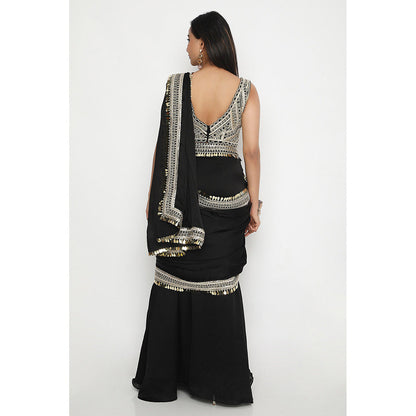 Neha Mehra Black Embroidered Pre Drape Saree without Blouse