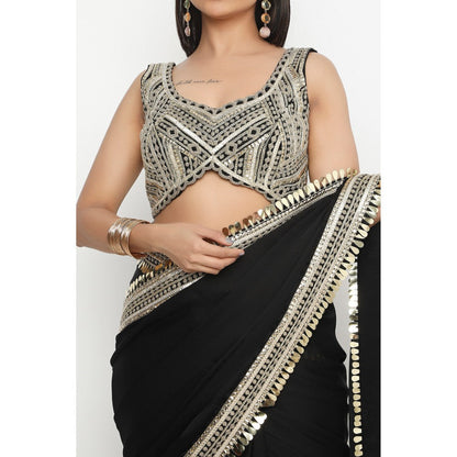 Neha Mehra Black Embroidered Pre Drape Saree without Blouse