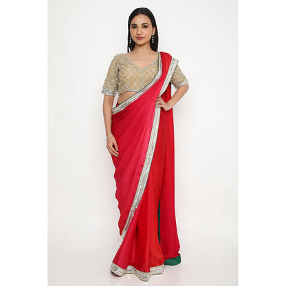 Neha Mehra Red Embroidered Saree without Blouse