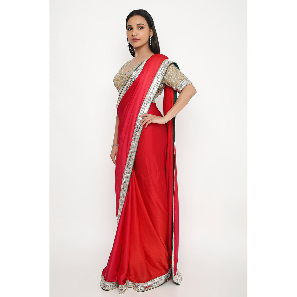 Neha Mehra Red Embroidered Saree without Blouse