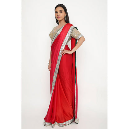 Neha Mehra Red Embroidered Saree without Blouse