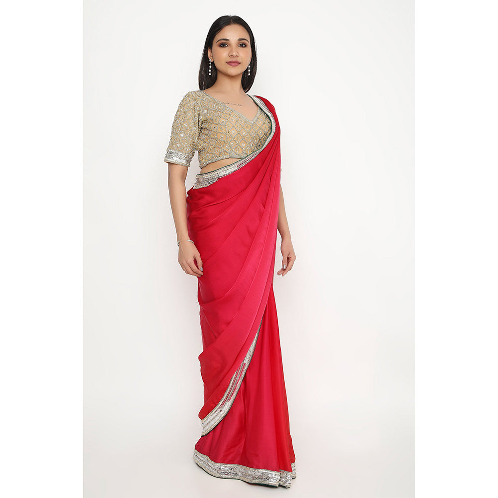 Neha Mehra Red Embroidered Saree without Blouse